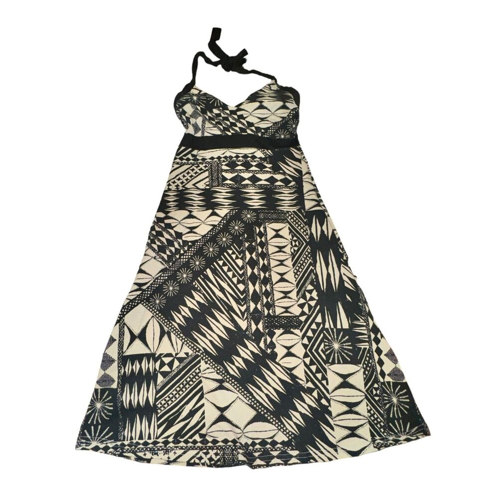 Patagonia Iliana Halter Dress Size XS Black Tan Geometric Aztec Print Shelf Bra